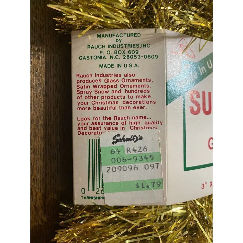 𝅺VINTAGE Rauch Industries Inc superior gold colored Christmas tinsel garland